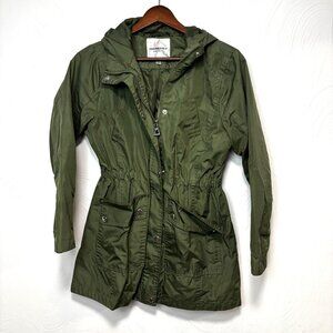 Urban Republic Rain Coat Full Zip Army Green Solid Hooded Girls Jacket Large
